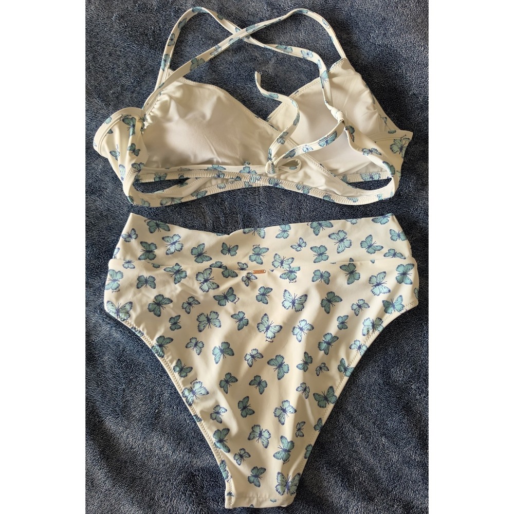 PINK Victoria's Secret Bikini Set Size L White Butterfly Swimsuit Top Bottom - Picture 2 of 9